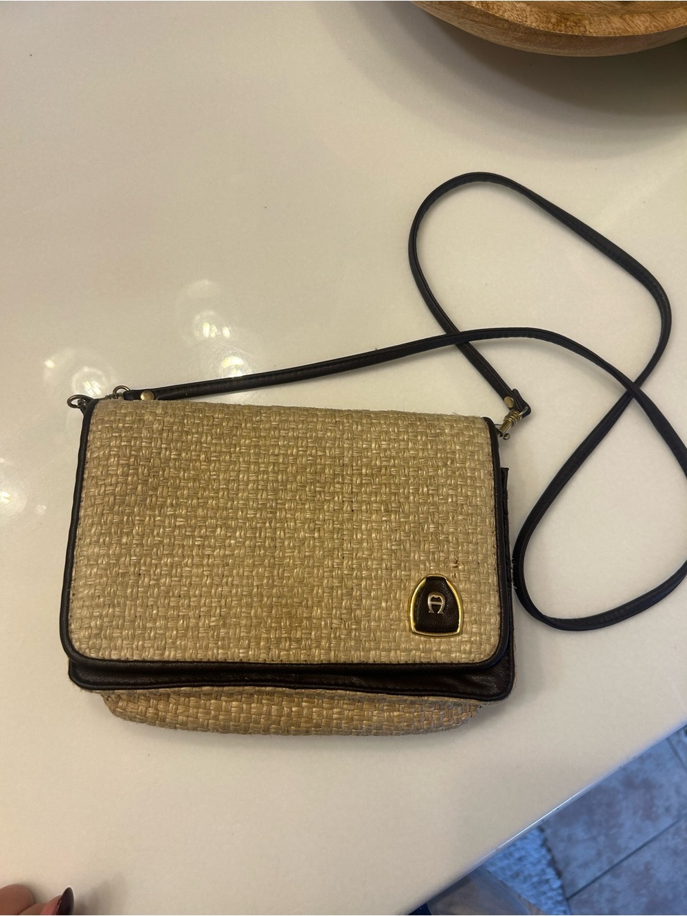 Etienne Aigner Woven Crossbody Bag with Brown Trim